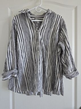 dressbarn Black & White Striped Button-Front Shirt
